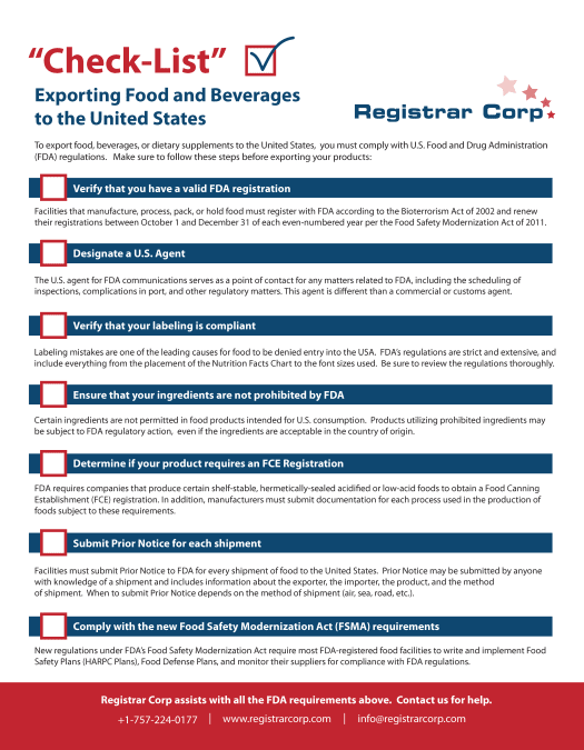 Checklist for Exporting Food to the USA