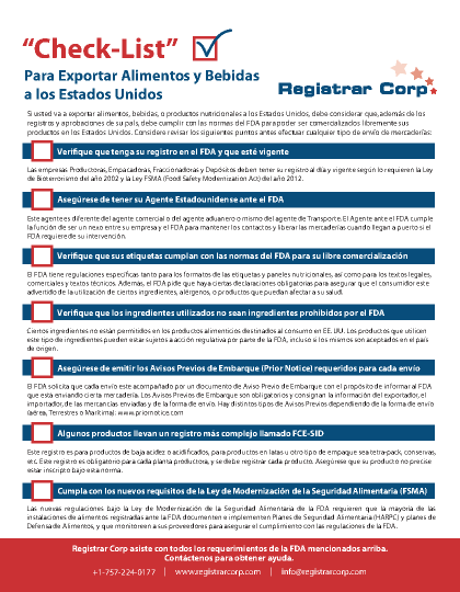 Checklist for Exporting Food to the USA