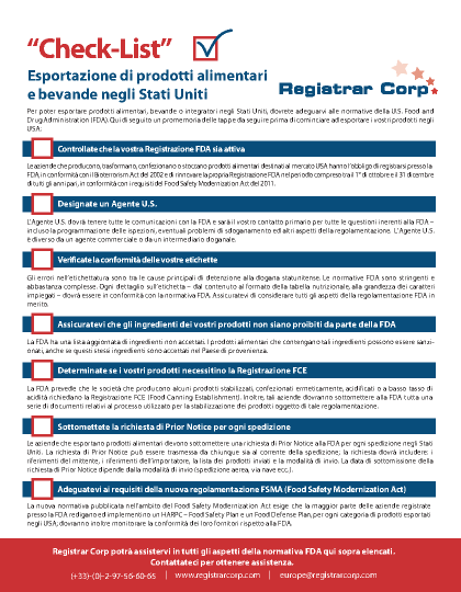 Checklist for Exporting Food to the USA