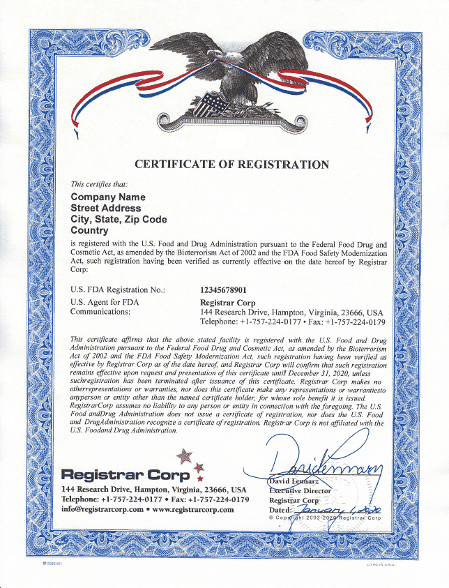 Certificate of Registration